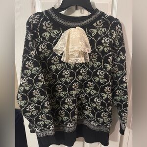 Vintage Sweater Loft Floral Pattern Sweater With Lace Detail Size Medium